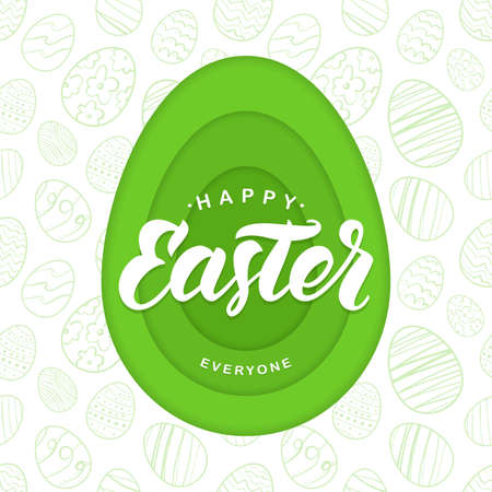 A Vector Paper Cut Greeting card with handwritten lettering of Happy Easter Everyoneのイラスト素材