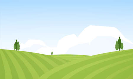 Vector illustration: Flat Summer Rural landscape with fieldsのイラスト素材