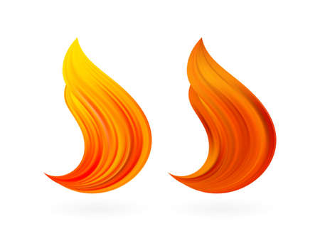 Vector illustration: Set of two Abstract 3d twisted color liquid flow shape. Paint stroke design. Fire flame.のイラスト素材