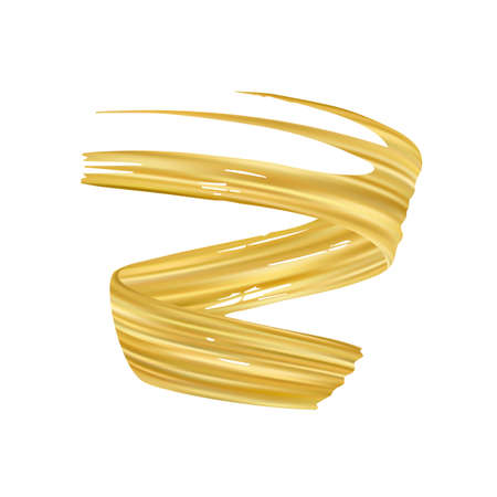 Vector illustration: 3d realistic golden color brush stroke oil or acrylic paint. Wave Liquid shape. Trendy designのイラスト素材