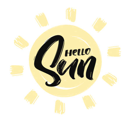 Vector illustration: Handwritten type lettering composition of Hello Sun. Summer calligraphyのイラスト素材