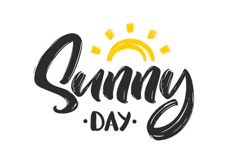 Vector illustration: Handwritten type lettering composition of Sunny Day with hand drawn sunのイラスト素材