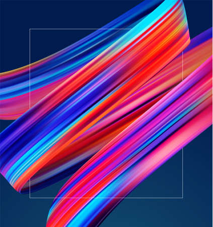 3d realistic background with colorful brush stroke oil or acrylic paint stroke. Wave Liquid shape. Trendy designのイラスト素材