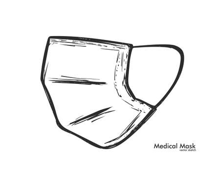 Vector illustration: Hand drawn medical mask isolated on white background. Sketch designのイラスト素材
