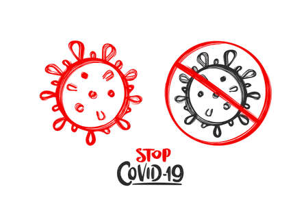Vector coronavirus illustration with sign of Stop Covid-19.のイラスト素材