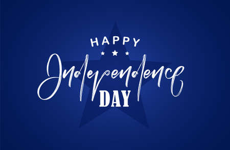Vector illustration: Handwritten lettering of Happy Independence Day on blue background. Fourth of July.のイラスト素材