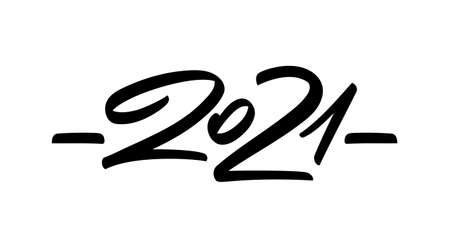 Handwritten brush number lettering of 2021. Happy New Year.のイラスト素材