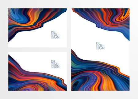Vector illustration: Set of three Abstract colorful flow backgrounds. Wave color Liquid shape. Marble effect.のイラスト素材