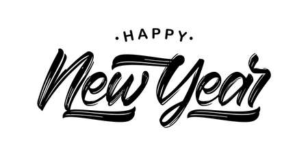 Vector Handwritten textured brush paint lettering of Happy New Year on white backgroundのイラスト素材