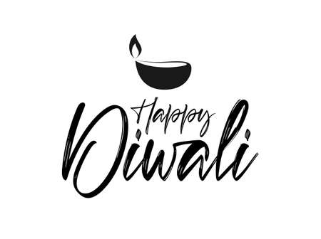 Handwritten brush lettering type composition of Happy Diwali with lamp.のイラスト素材