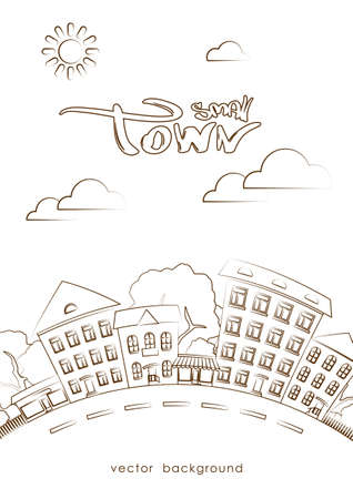 Vector illustration: Poster Template with Flat street. Line design. City, small town.のイラスト素材