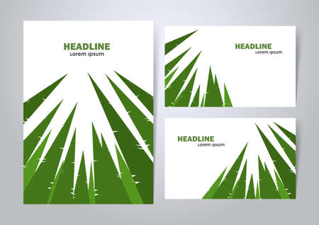 Vector illustration: Three variants of layout design with background of graphic pine forest.のイラスト素材