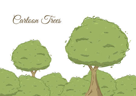Vector illustration: Cartoon hand drawn tree on the forest background.のイラスト素材
