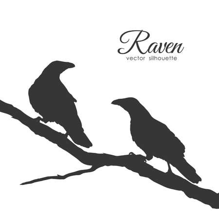 Vector illustration: Silhouette of ravens Couple on dry branch.のイラスト素材