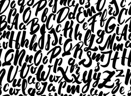 Vector illustration: Seamless background pattern with black handwritten letters of the alphabet.のイラスト素材