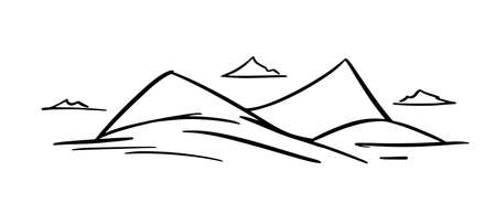 Vector illustration: Hand drawn Mountains sketch landscape with hills, peaks and clouds.のイラスト素材
