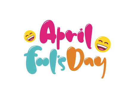 Hand drawn colorful brush cartoon lettering of April Fools Day with emojiのイラスト素材