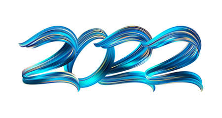 Vector illustration: Brush stroke blue colored paint shape of number 2022. Happy New Yearのイラスト素材