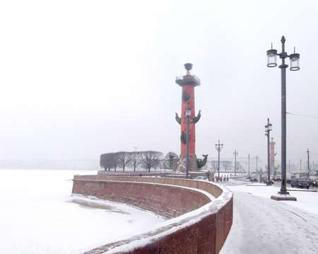 Snowfall in the big city. Winter in the city of heavy snowfall.の写真素材