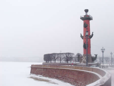 Snowfall in the big city. Winter in the city of heavy snowfall.の写真素材