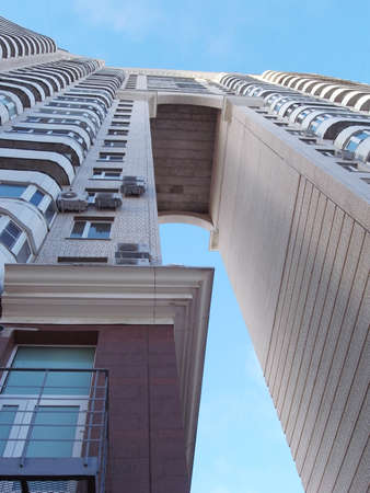 Wavy building. Modern house with interesting balconies. Bends balconies.の写真素材