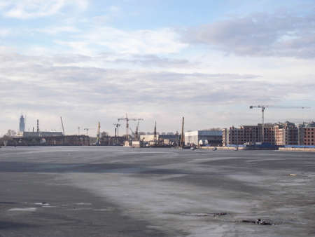 City industrial landscape. This is an industrial part of the city, factories, a port, the construction of new buildings.の写真素材