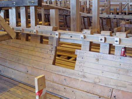Revival of the legendary sailboat. The process of building a wooden sailing ship.の写真素材