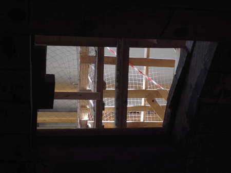 Revival of the legendary sailboat. The process of building a wooden sailing ship. Abstraction.の写真素材
