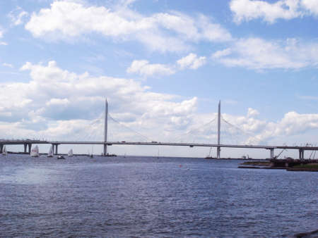 Bridge over the bay. Summer, hot weather, Finstsky Bay.の写真素材