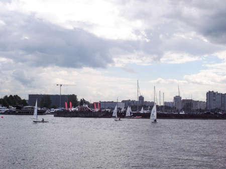 Yachts are on the pier. A clear day, everything is ready for sea walks.の写真素材