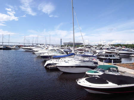 Yachts are on the pier. A clear day, everything is ready for sea walks.の写真素材