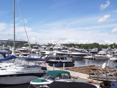 Yachts are on the pier. A clear day, everything is ready for sea walks.の写真素材