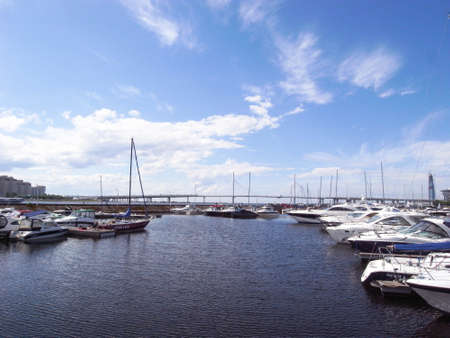 Yachts are on the pier. A clear day, everything is ready for sea walks.の写真素材