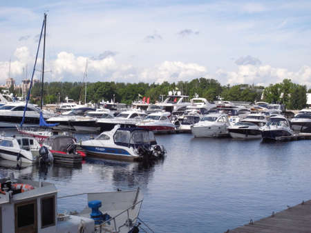 Yachts are on the pier. A clear day, everything is ready for sea walks.の写真素材