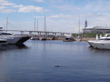 Yachts are on the pier. A clear day, everything is ready for sea walks.の写真素材