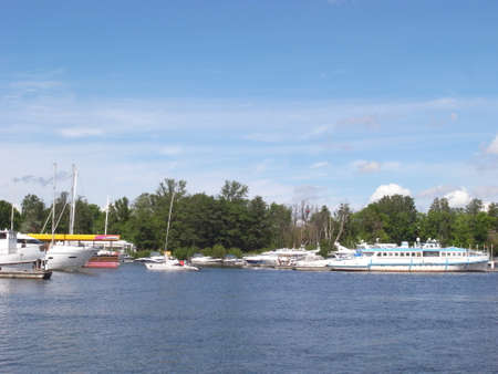 Yachts are on the pier. A clear day, everything is ready for sea walks.の写真素材