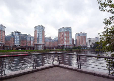 New style of housing construction. Housing near the water.の写真素材