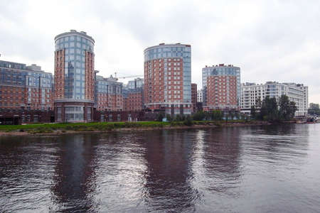 New style of housing construction. Housing near the water.の写真素材