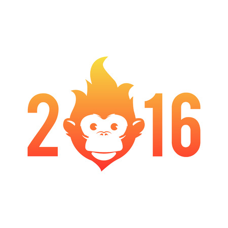 Design Illustration Concepts Symbol New Year. Monkey. 2016. Vector Illustration. Concepts Web Banner and Printed Materials. Trendy and Beautiful. Flat Elementsのイラスト素材