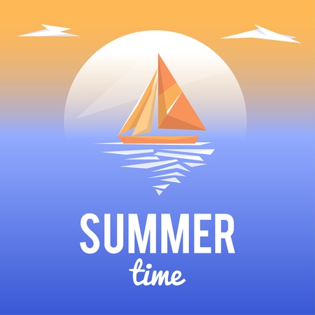 Design Illustration Concepts Summer Landscape with Style Typography. Vector Illustration. Concepts Web Banner and Printed Materials. Trendy and Beautiful. Polygonal Vector Backgroundのイラスト素材