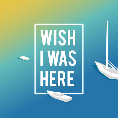 Design Illustration Concepts Summer Landscape with Style Typography. Vector Illustration. Concepts Web Banner and Printed Materials. Trendy and Beautiful. Polygonal Vector Background. Wish I was Here.のイラスト素材