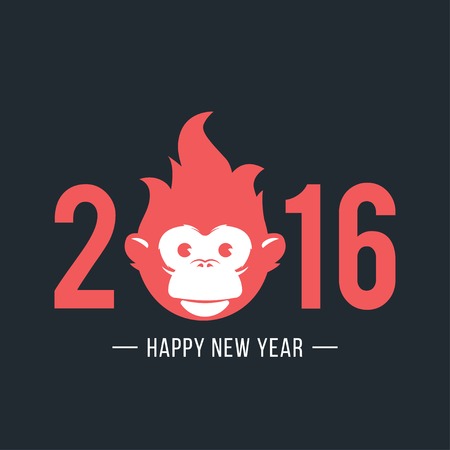Design Illustration Concepts Symbol New Year. Monkey. 2016. Vector Illustration. Concepts Web Banner and Printed Materials. Trendy and Beautiful. Flat Elementsのイラスト素材