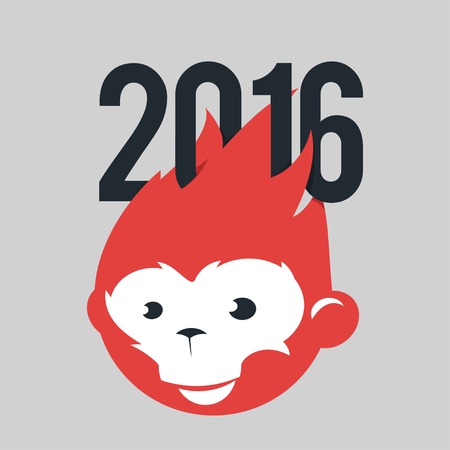 Design Illustration Concepts Symbol New Year. Monkey. 2016. Vector Illustration. Concepts Web Banner and Printed Materials. Trendy and Beautiful. Flat Elementsのイラスト素材