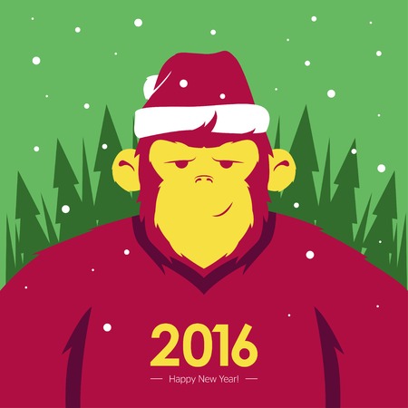 Design Illustration Concepts Symbol New Year. Monkey. 2016. Vector Illustration. Concepts Web Banner and Printed Materials. Trendy and Beautiful. Flat Elementsのイラスト素材