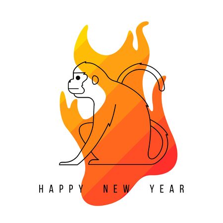 Design Illustration Concepts Symbol New Year. Monkey. 2016. Vector Illustration. Concepts Web Banner and Printed Materials. Trendy and Beautiful. Flat Elementsのイラスト素材