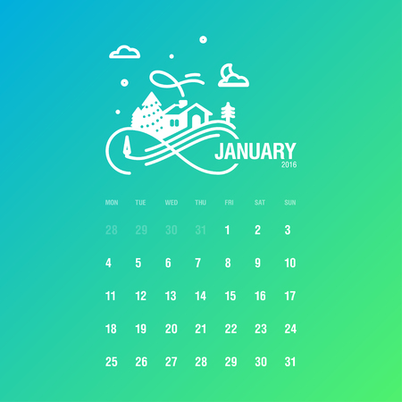 Calendar 2016. January. Week Starts Monday. Vector Illustration. Concepts Web Banner and Printed Materials. Trendy and Beautiful.のイラスト素材