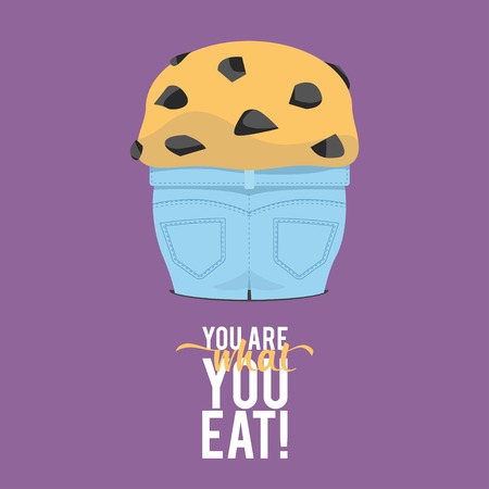 Design Illustration Concepts People Eat Fast Food with Style Typography. Vector Illustration. Concepts Web Banner and Printed Materials. Trendy and Beautiful. Text You Are What You Eatのイラスト素材