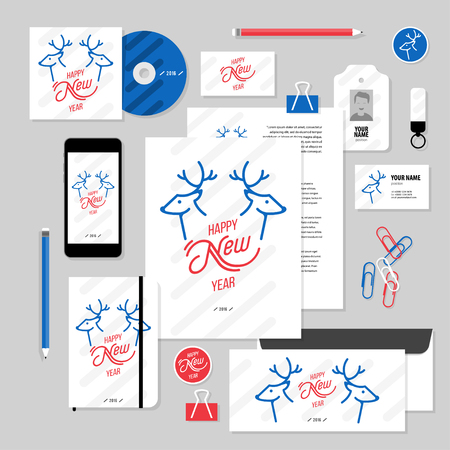 Corporate identity business set design. Vector stationery template design with christmass deer and calligraphy elements. Documentation for business.のイラスト素材