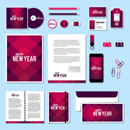 Corporate identity business set design. Vector stationery template design with new year elements, 2016. Documentation for business.のイラスト素材