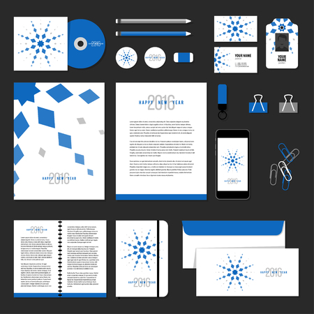 Corporate identity business set design. Vector stationery template design with new year elements, 2016, snowflake. Documentation for business.のイラスト素材
